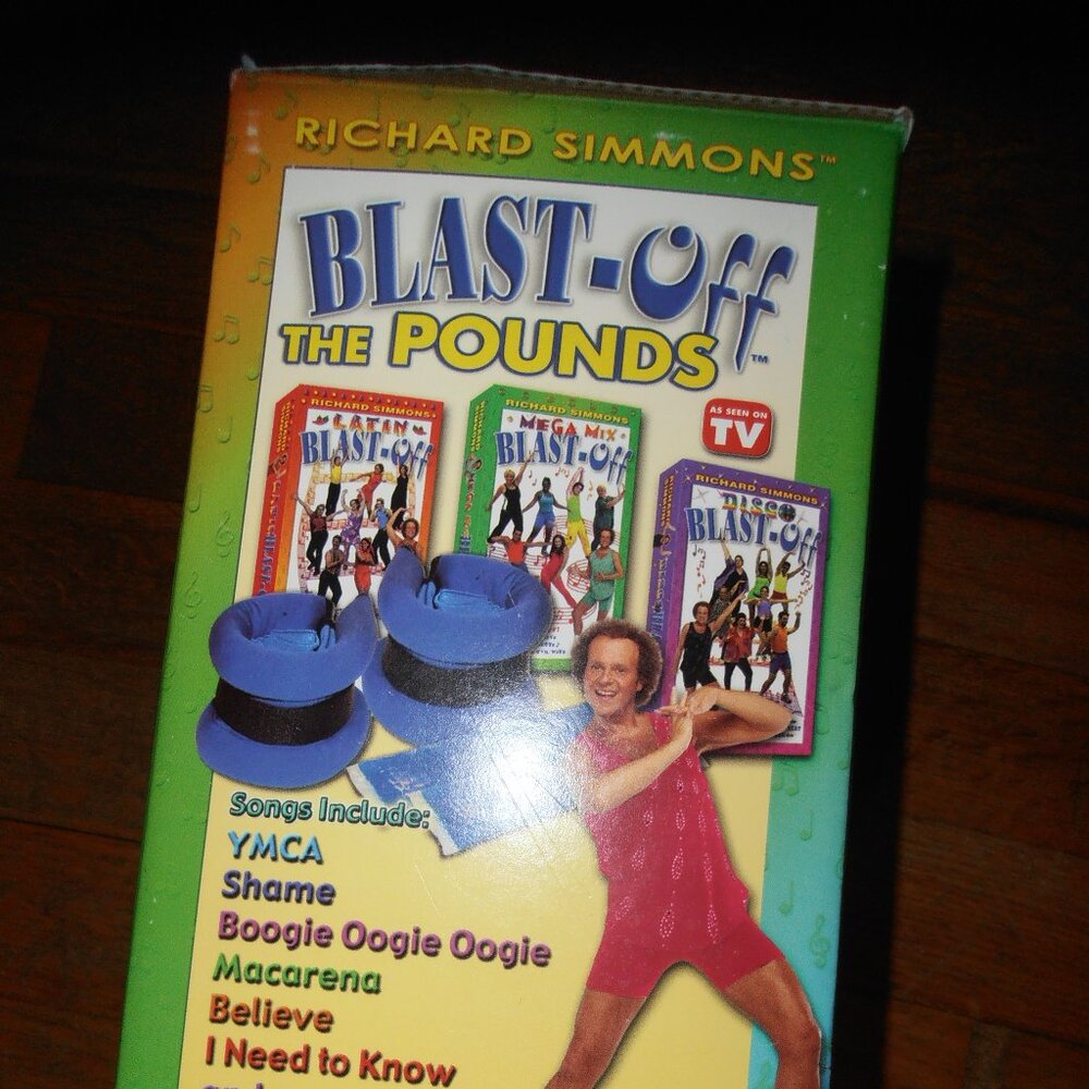 RICHARD SIMMONS Blast Off The Pounds 3 VHS & Wrist Weights + Bonus VHS!